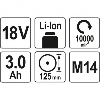 Akumuliatorinis kampinis šlifuoklis 18V YATO + 3Ah x 2 4 Akumuliatorinis kampinis šlifuoklis 18V YATO + 3Ah x 2 4