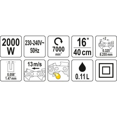 Elektrinis grandininis pjūklas 2000W YATO YT-84870 Elektrinis grandininis pjūklas 2000W YATO YT-84870