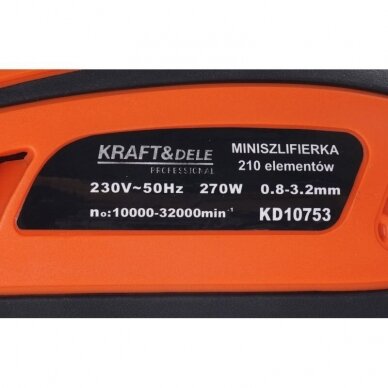 Mini šlifuoklis su priedais 270W, 210 vnt. Kraftdele 8 Mini šlifuoklis su priedais 270W, 210 vnt. Kraftdele 8