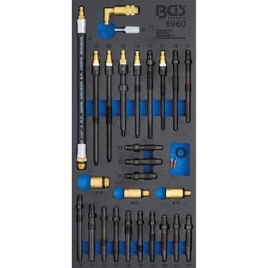 Adapterių rinkinys suspaudimo ir slėgio nuotėkio testeriams 30 vnt. BGS-technic Adapterių rinkinys suspaudimo ir slėgio nuotėkio testeriams 30 vnt. BGS-technic