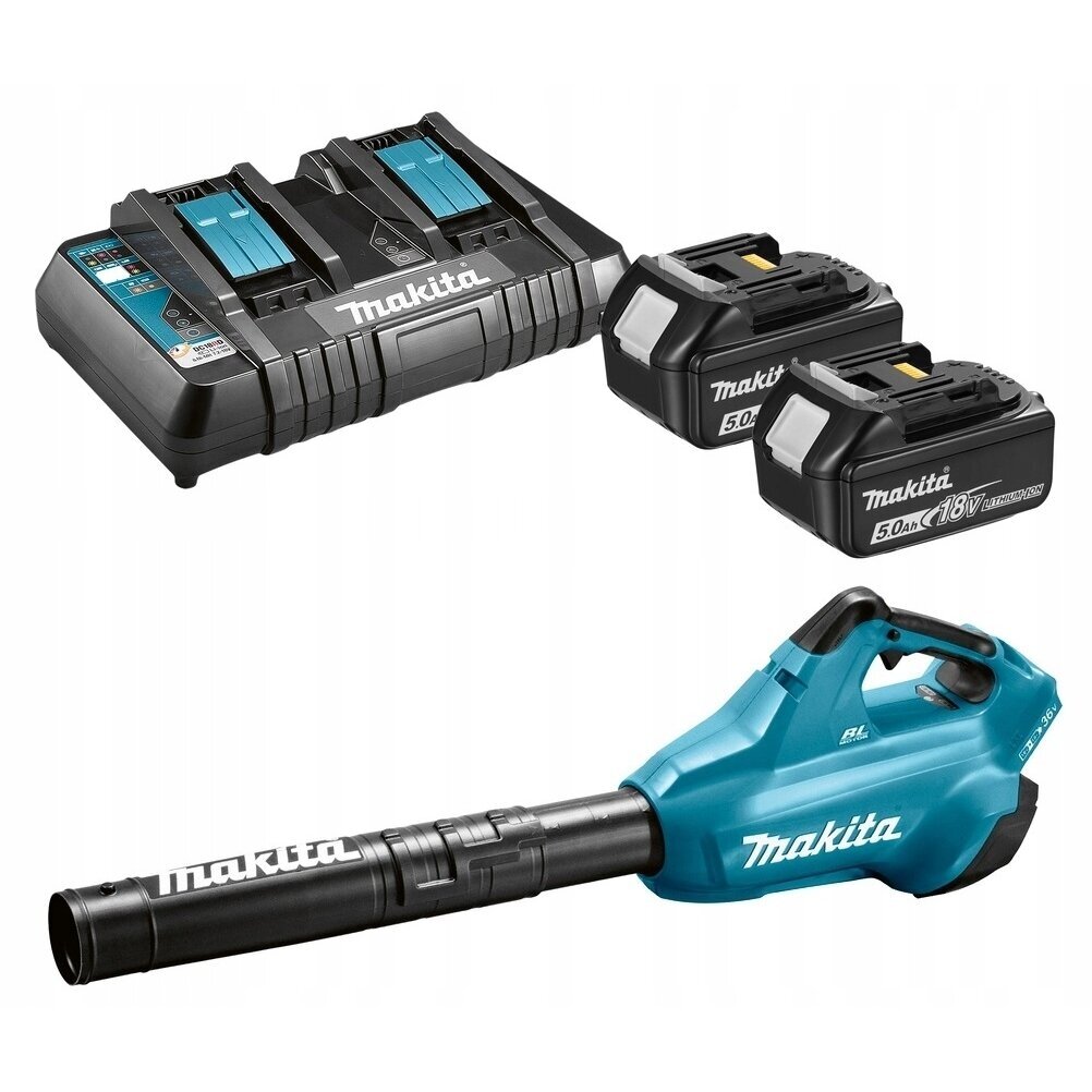 Akumuliatorinis pūtiklis Makita DUB362Z 2x5,0Ah + dvigubas pakrovėjas Akumuliatorinis pūtiklis Makita DUB362Z 2x5,0Ah + dvigubas pakrovėjas