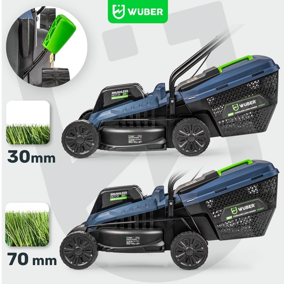 Akumuliatorinė vejapjovė 32cm 6.0Ah 20V bešepetėlinė Wuber W04801 20V 2 Akumuliatorinė vejapjovė 32cm 6.0Ah 20V bešepetėlinė Wuber W04801 20V 2