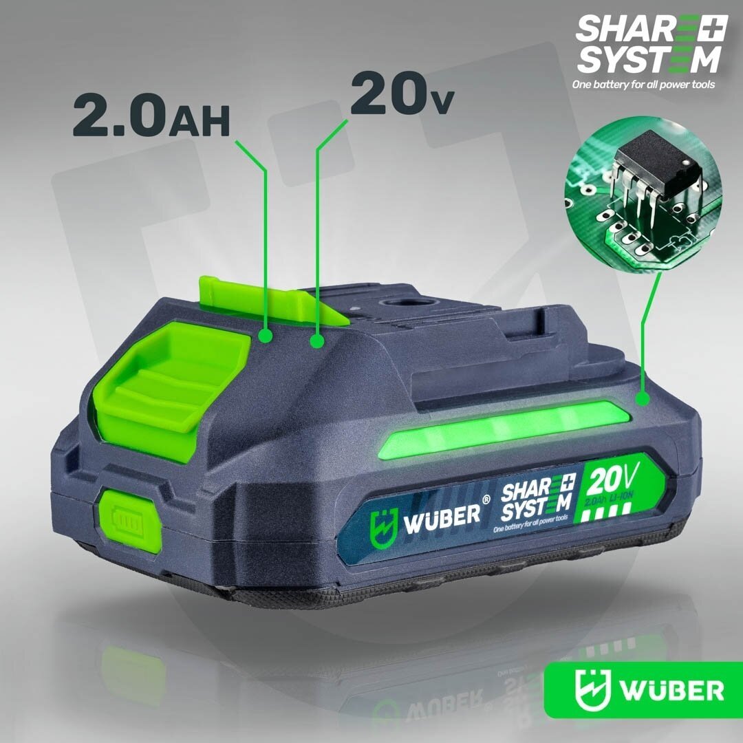 Akumuliatorinis trimeris Wuber W04003 – 20V 2.0Ah Share+System su 3 galvutėmis 9 Akumuliatorinis trimeris Wuber W04003 – 20V 2.0Ah Share+System su 3 galvutėmis 9