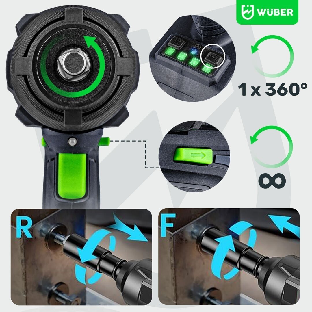 Akumuliatorinis smūginis veržliasukis 20V, 1000Nm, 1/2 " WUBER W04603 7