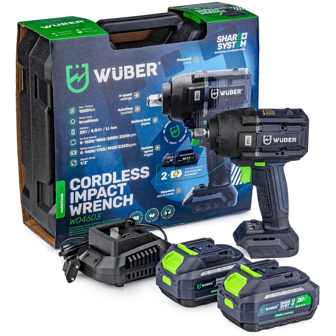 Akumuliatorinis smūginis veržliasukis 20V, 1000Nm, 1/2 " WUBER W04603 Akumuliatorinis smūginis veržliasukis 20V, 1000Nm, 1/2 " WUBER W04603