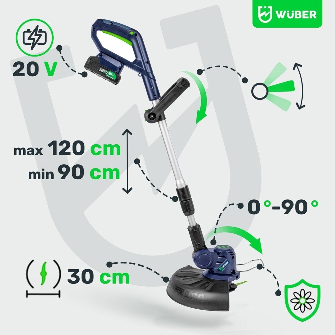 Akumuliatorinis trimeris 20V 2,0Ah x2 WUBER W04001 6 Akumuliatorinis trimeris 20V 2,0Ah x2 WUBER W04001 6