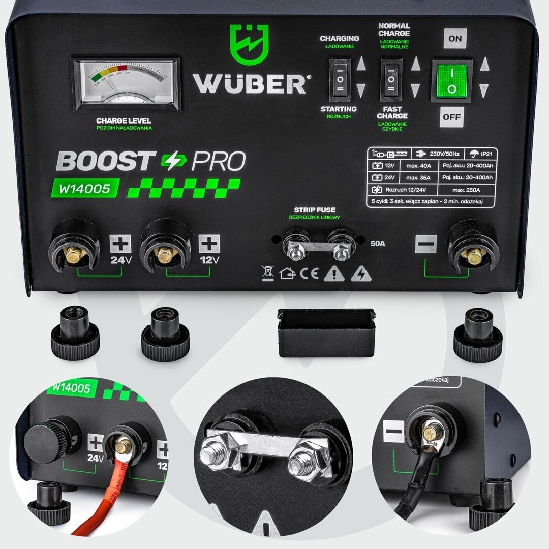 Akumuliatorių kroviklis su paleidimu (BOOST-START) 40A 12V/24V WUBER W14005 5 Akumuliatorių kroviklis su paleidimu (BOOST-START) 40A 12V/24V WUBER W14005 5