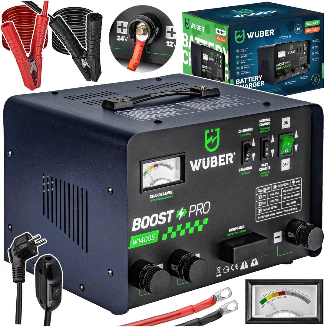 Akumuliatorių kroviklis su paleidimu (BOOST-START) 40A 12V/24V WUBER W14005