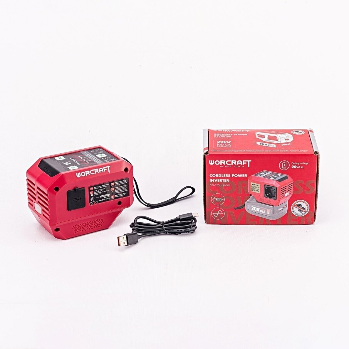Akumuliatoriaus inverteris 220V+USB 20V LI-ION 6