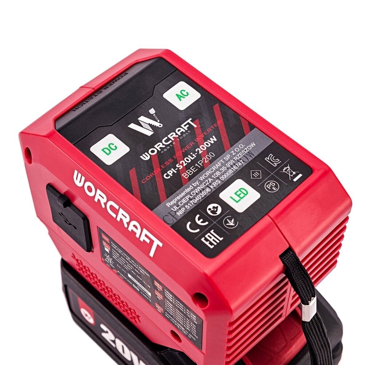 Akumuliatoriaus inverteris 220V+USB 20V LI-ION 1