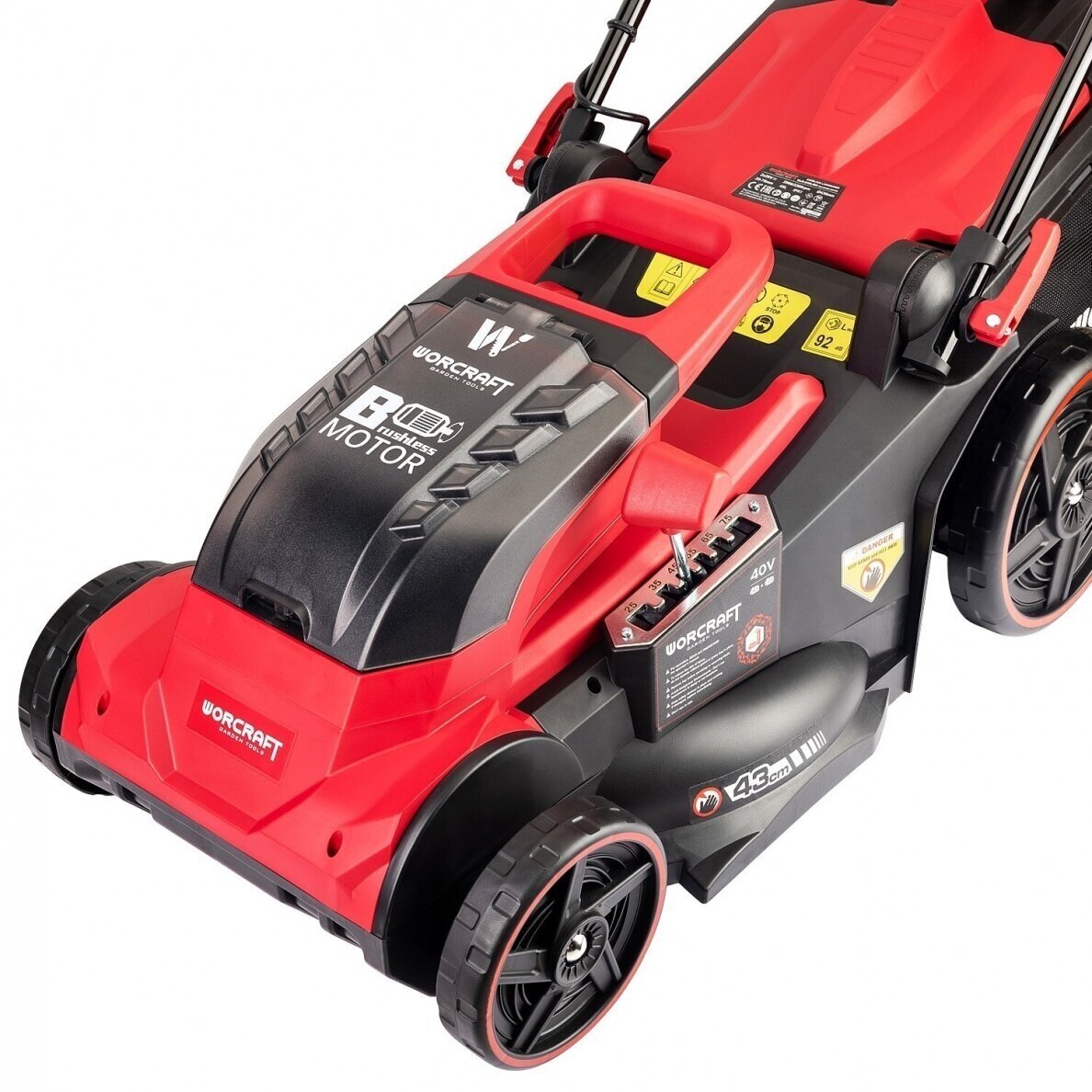 Akumuliatorinė žoliapjovė Worcraft CLMS40LiBL – 40V, 430 mm, bešepetėlis variklis 6 Akumuliatorinė žoliapjovė Worcraft CLMS40LiBL – 40V, 430 mm, bešepetėlis variklis 6