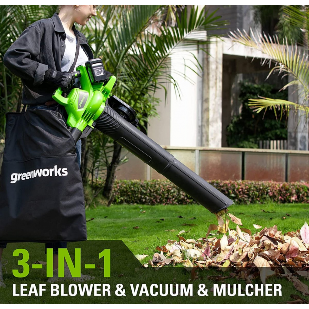 Akumuliatorinis lapų pūstuvas / siurblys Greenworks GD24X2BVK4X, 48V(2X24V), 2X4,0 Ah 2 Akumuliatorinis lapų pūstuvas / siurblys Greenworks GD24X2BVK4X, 48V(2X24V), 2X4,0 Ah 2