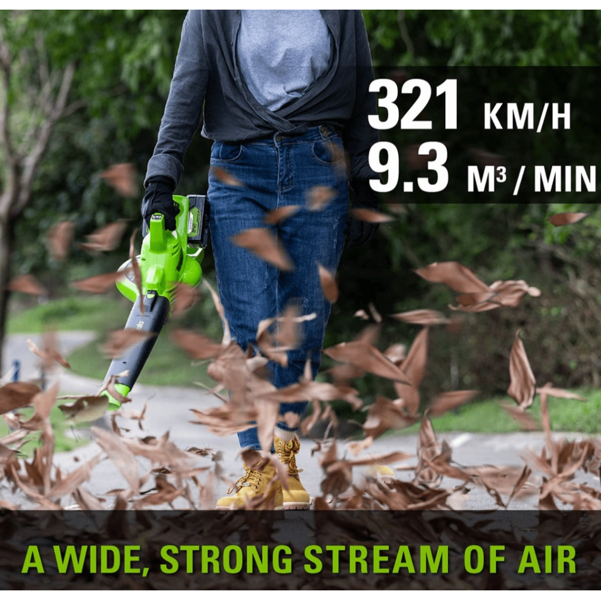 Akumuliatorinis lapų pūstuvas / siurblys Greenworks GD24X2BVK4X, 48V(2X24V), 2X4,0 Ah 3 Akumuliatorinis lapų pūstuvas / siurblys Greenworks GD24X2BVK4X, 48V(2X24V), 2X4,0 Ah 3