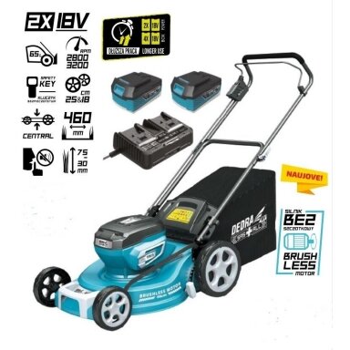 Akumuliatorinė vejapjovė 46 cm, 2x18V, pilnas komplektas DEDRA SAS+ALL DED6997X-2A5