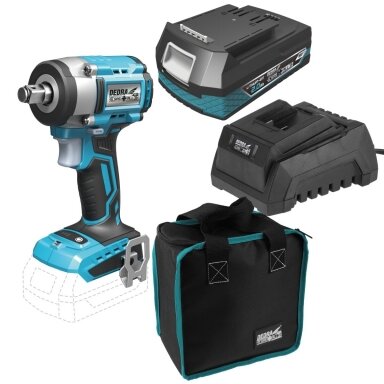 Akumuliatorinio bešepetėlinio smūginio veržliasukio komplektas 18V, 350Nm 1/2" Akumuliatorinio bešepetėlinio smūginio veržliasukio komplektas 18V, 350Nm 1/2"