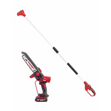 Akumuliatorinis grandininis mini pjūklas 8" su teleskopiniu prailginimu WORCRAFT 20V Li-Ion