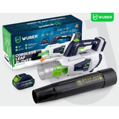Akumuliatorinis lapų pūstuvas 20V su Turbo režimu (4.0Ah akumuliatorius + įkroviklis) Wuber W04400 Akumuliatorinis lapų pūstuvas 20V su Turbo režimu (4.0Ah akumuliatorius + įkroviklis) Wuber W04400