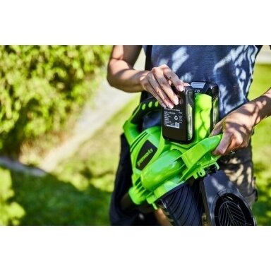 Akumuliatorinis lapų pūstuvas / siurblys Greenworks GD24X2BVK4X, 48V(2X24V), 2X4,0 Ah