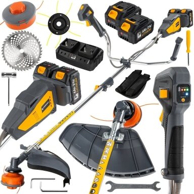 Akumuliatorinis Trimeris Žolei ir Krūmams 42V 38cm su 2x4.0Ah baterijomis Powermat Akumuliatorinis Trimeris Žolei ir Krūmams 42V 38cm su 2x4.0Ah baterijomis Powermat