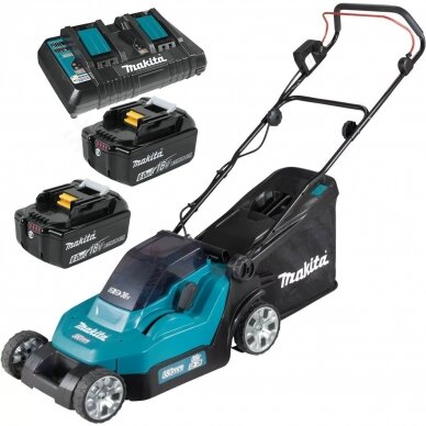 Akumuliatorinė vejapjovė Makita DLM382PG2 36V 2x6,0Ah, GREITASIS dvigubas kroviklis Akumuliatorinė vejapjovė Makita DLM382PG2 36V 2x6,0Ah, GREITASIS dvigubas kroviklis
