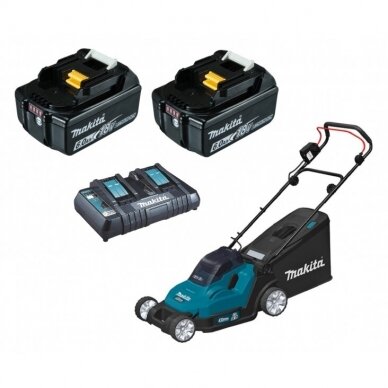 Akumuliatorinė vejapjovė Makita DLM432CG2 430mm 6,0Ah 36V 2x18V, dvigubas kroviklis Akumuliatorinė vejapjovė Makita DLM432CG2 430mm 6,0Ah 36V 2x18V, dvigubas kroviklis