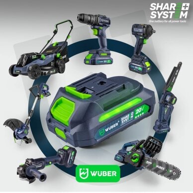 Akumuliatorinis trimeris Wuber W04003 – 20V 2.0Ah Share+System su 3 galvutėmis 14 Akumuliatorinis trimeris Wuber W04003 – 20V 2.0Ah Share+System su 3 galvutėmis 14
