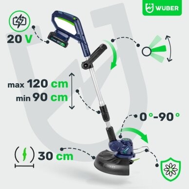 Akumuliatorinis trimeris Wuber W04003 – 20V 2.0Ah Share+System su 3 galvutėmis 6