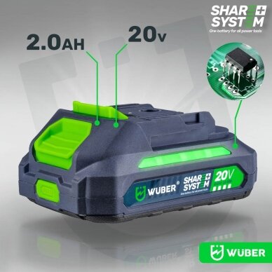 Akumuliatorinis trimeris Wuber W04003 – 20V 2.0Ah Share+System su 3 galvutėmis 9 Akumuliatorinis trimeris Wuber W04003 – 20V 2.0Ah Share+System su 3 galvutėmis 9
