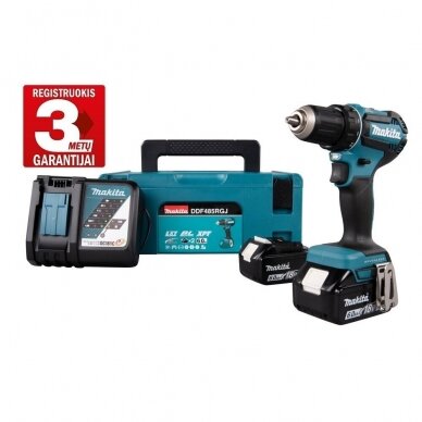 Akumuliatorinis gręžtuvas Makita DDF485RGJ, 18V, 2x6,0Ah Akumuliatorinis gręžtuvas Makita DDF485RGJ, 18V, 2x6,0Ah