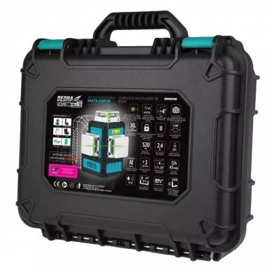 Akumuliatorinis lazerinis nivelyras 18V, žalias 3-360 3D DEDRA SAS+ALL 3 Akumuliatorinis lazerinis nivelyras 18V, žalias 3-360 3D DEDRA SAS+ALL 3