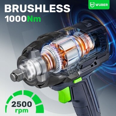 Akumuliatorinis smūginis veržliasukis 20V, 1000Nm, 1/2 " WUBER W04603 5 Akumuliatorinis smūginis veržliasukis 20V, 1000Nm, 1/2 " WUBER W04603 5