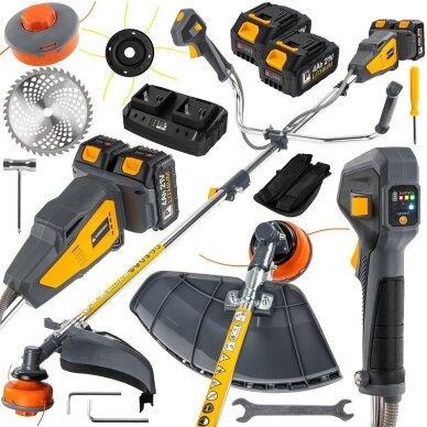Akumuliatorinis Trimeris Žolei ir Krūmams 42V 38cm su 2x4.0Ah baterijomis Powermat 1 Akumuliatorinis Trimeris Žolei ir Krūmams 42V 38cm su 2x4.0Ah baterijomis Powermat 1