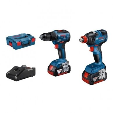 Akumuliatorinių bešepetėlinių įrankių rinkinys Bosch GDX 18V-200 + GSR 18V-55, 2x2.0Ah Akumuliatorinių bešepetėlinių įrankių rinkinys Bosch GDX 18V-200 + GSR 18V-55, 2x2.0Ah
