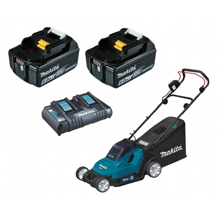 Akumuliatorinė vejapjovė Makita DLM432CG2 430mm 6,0Ah 36V 2x18V, dvigubas kroviklis Akumuliatorinė vejapjovė Makita DLM432CG2 430mm 6,0Ah 36V 2x18V, dvigubas kroviklis