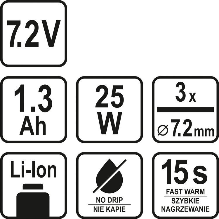 Akumuliatorinis klijavimo pistoletas / 15 sek. | 7,2V (78154) 2