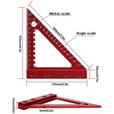 Aliuminis kampainis / medžio apdirbimo trikampė liniuotė | 90 | su baze ESSEN TOOLS 4