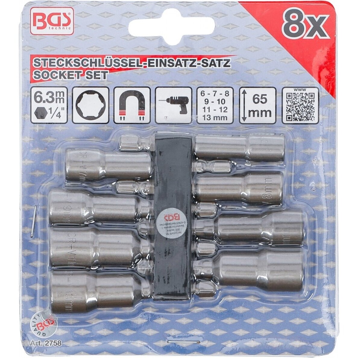 Antgalių / galvučių rinkinys šešiakampės | 6.3 mm (1/4") | 6 - 13 mm | 8 vnt. 2758 3 Antgalių / galvučių rinkinys šešiakampės | 6.3 mm (1/4") | 6 - 13 mm | 8 vnt. 2758 3