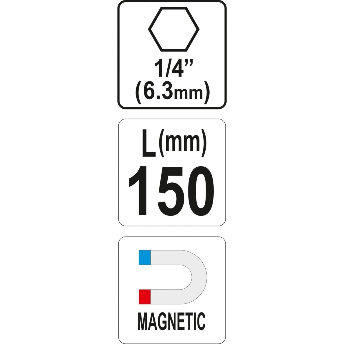 Antgalių laikiklis magnetinis ilgas | 6,3 mm (1/4") | 150 mm 2