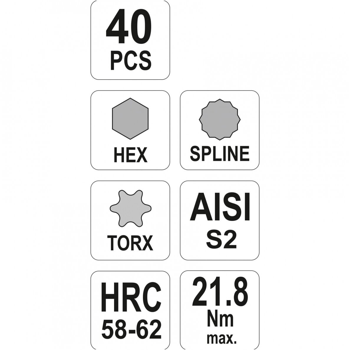 Antgalių rinkinys S2 torx/hex/spline 40 vnt. YATO YT-0400 2 Antgalių rinkinys S2 torx/hex/spline 40 vnt. YATO YT-0400 2