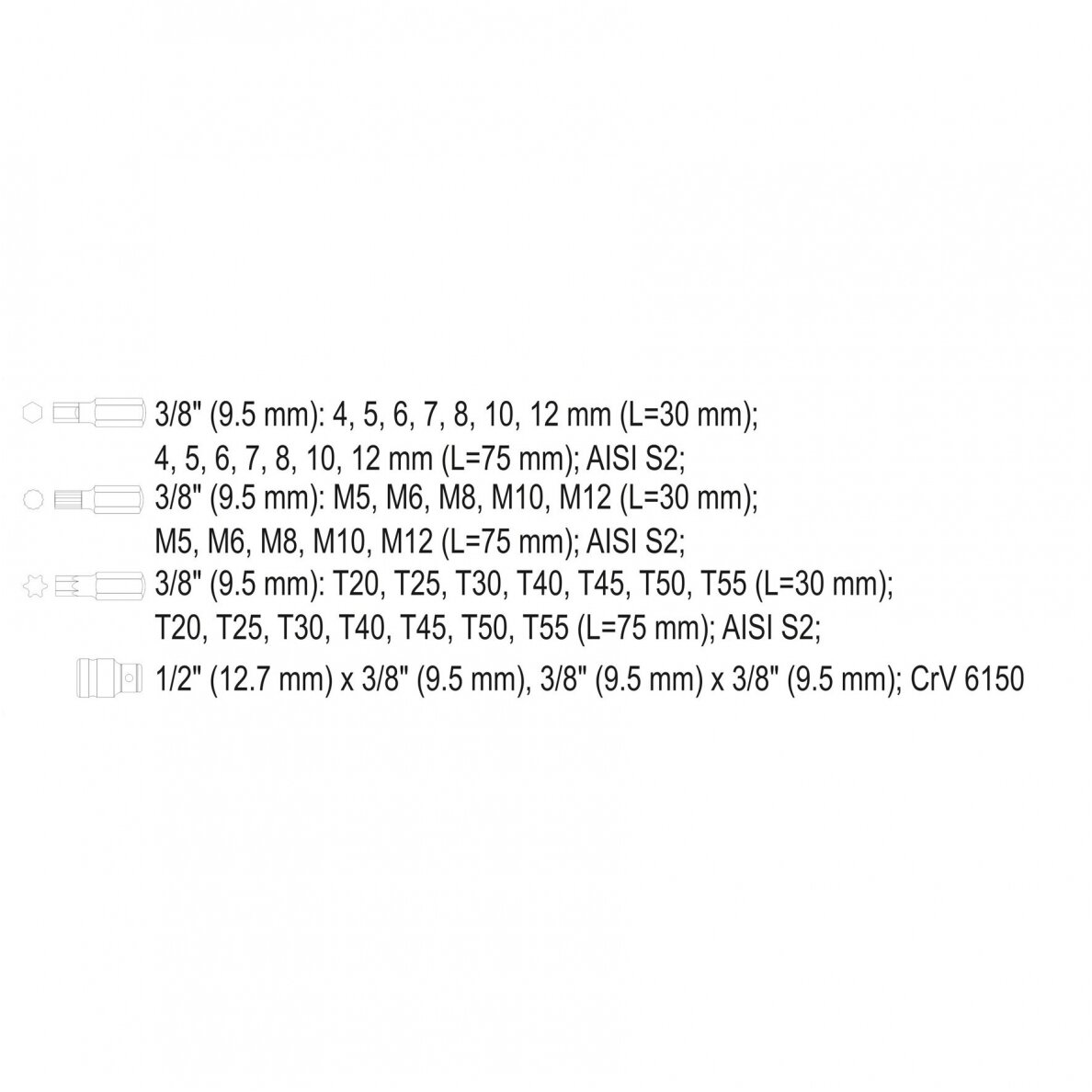 Antgalių rinkinys S2 torx/hex/spline 40 vnt. YATO YT-0400 5 Antgalių rinkinys S2 torx/hex/spline 40 vnt. YATO YT-0400 5