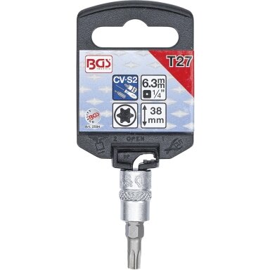Antgalis įpresuotas į galvutę 1/4" T-Star (Torx) T27 BGS