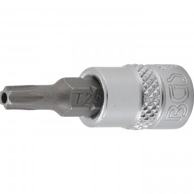 Antgalis T25 įpresuotas į galvutę 6.3mm 1/4" T-Star su skyle Torx T25 BGS 2360