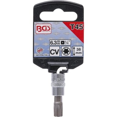 Antgalis T45 įpresuotas į galvutę 1/4" T-Star (Torx) BGS 2164-T45