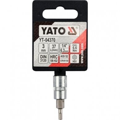 Antgalis H3 mm Hex šešiakampis įpresuotas į galvutę 1/4" YATO YT-04370 2 Antgalis H3 mm Hex šešiakampis įpresuotas į galvutę 1/4" YATO YT-04370 2