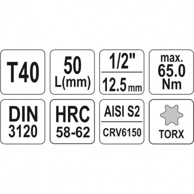Antgalis įpresuotas į galvutę 1/2", T40 x 55 mm 2 Antgalis įpresuotas į galvutę 1/2", T40 x 55 mm 2