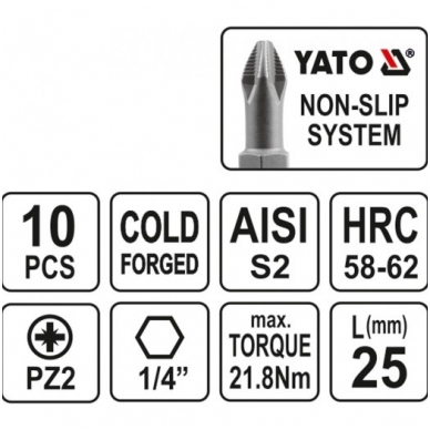 Antgalis PZ2 x 25mm 10vnt. Yato 2 Antgalis PZ2 x 25mm 10vnt. Yato 2