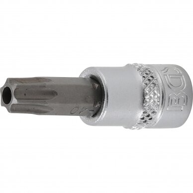 Antgalis T40 įpresuotas į galvutę 6.3mm 1/4" T-Star su skyle Torx T40 BGS 2363 Antgalis T40 įpresuotas į galvutę 6.3mm 1/4" T-Star su skyle Torx T40 BGS 2363
