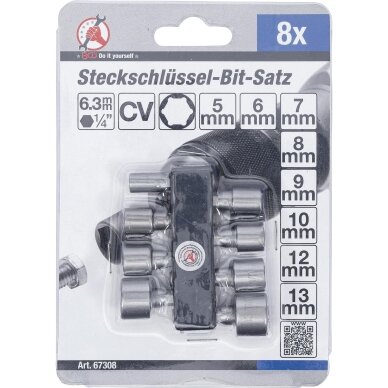 Antgalių / galvučių rinkinys | 6.3 mm (1/4") | 5-13 mm | 8 vnt. (67308) 2 Antgalių / galvučių rinkinys | 6.3 mm (1/4") | 5-13 mm | 8 vnt. (67308) 2
