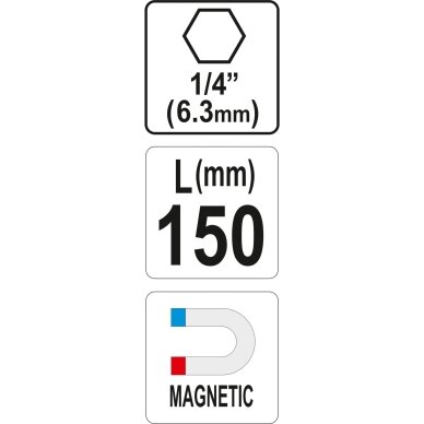 Antgalių laikiklis magnetinis ilgas | 6,3 mm (1/4") | 150 mm 2