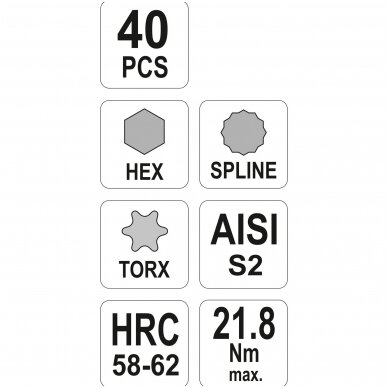 Antgalių rinkinys S2 torx/hex/spline 40 vnt. YATO YT-0400 2 Antgalių rinkinys S2 torx/hex/spline 40 vnt. YATO YT-0400 2